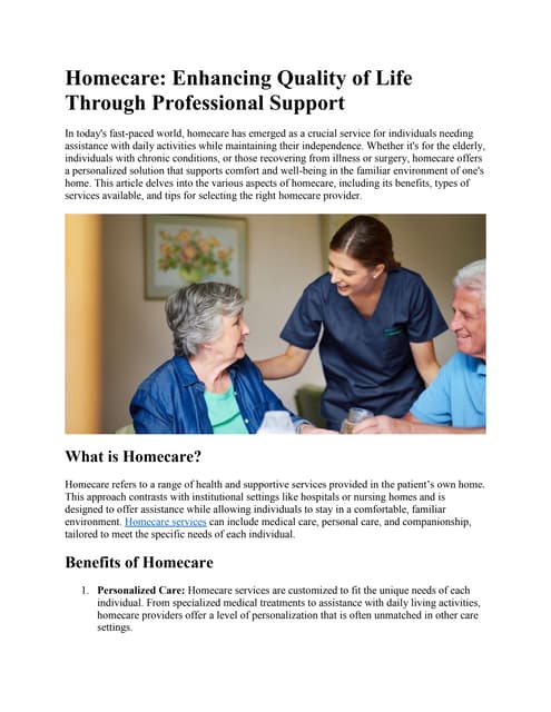 Home-Based Therapy For Enhancing Quality Of Life