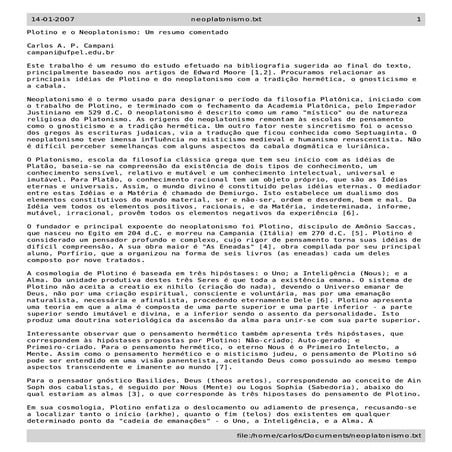 Plotino e Neoplatonismo: Um resumo comentado
