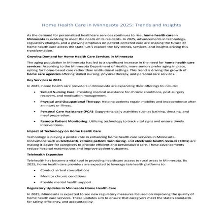 Home Health Care in Minnesota 2025 - Trends and Insights | PDF