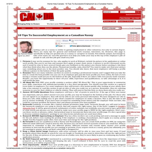 Home help canada   10 tips to successful employment as a canadian nanny