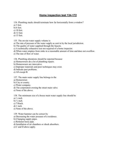 National home inspector exam questions