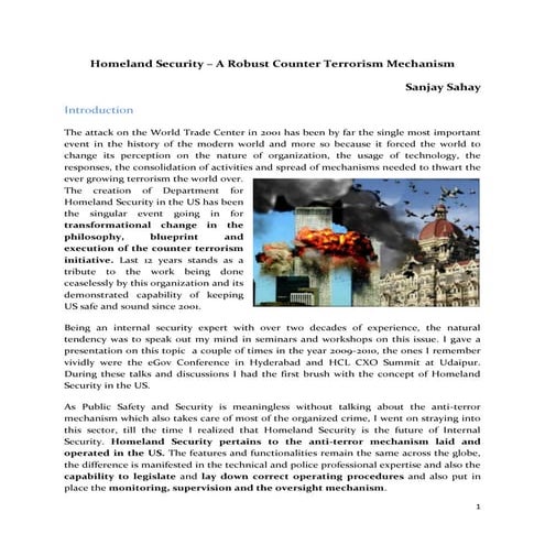 Homeland security – A Robust Counter Terrorism Mechanism