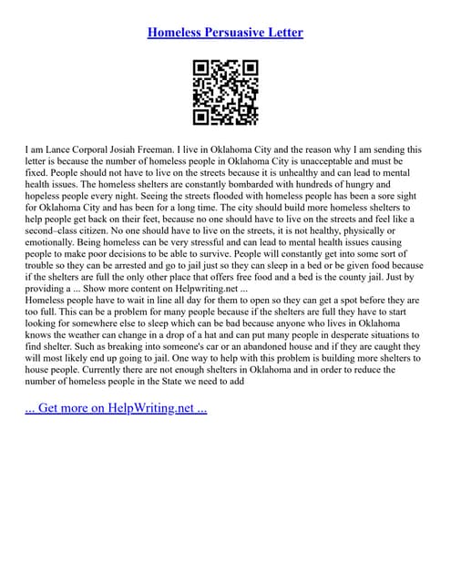 Persuasive Speech About Homelessness Homeless Persuasive Letter | PDF