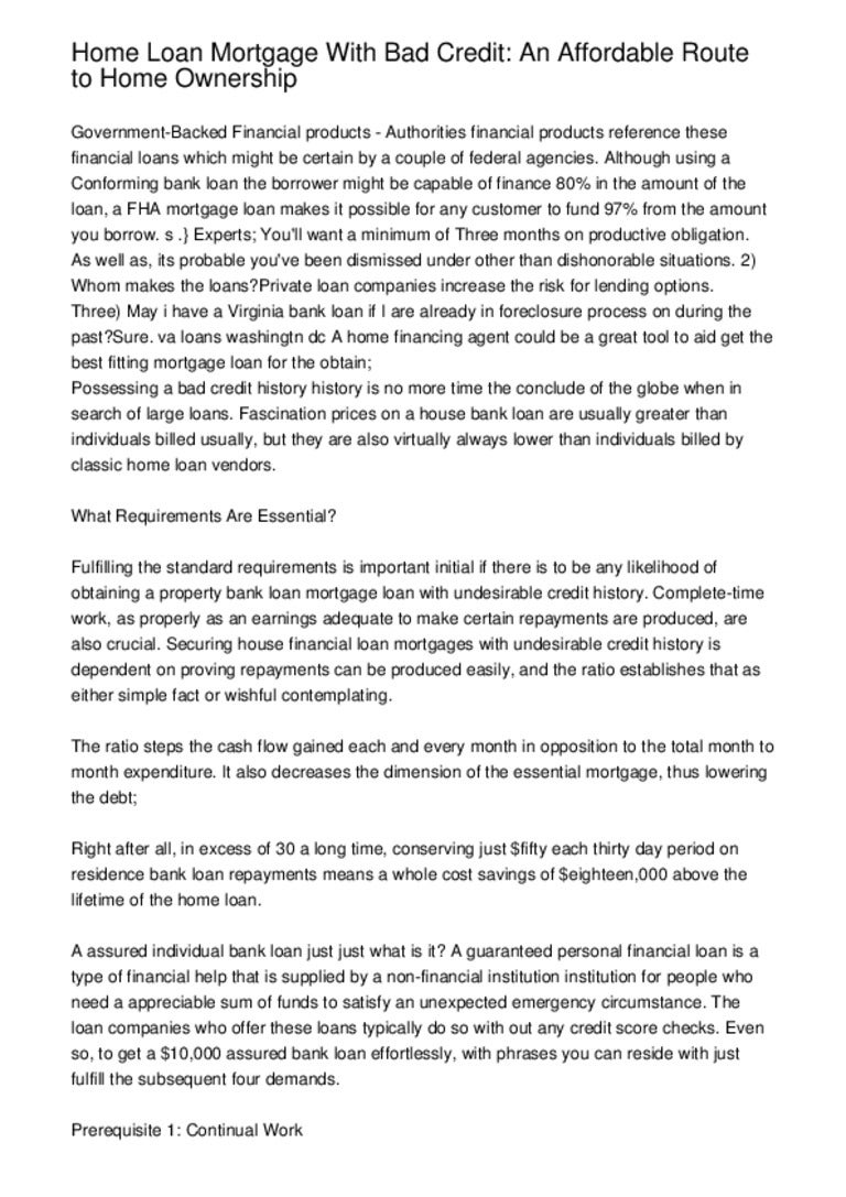 how can you get a home loan with bad credit