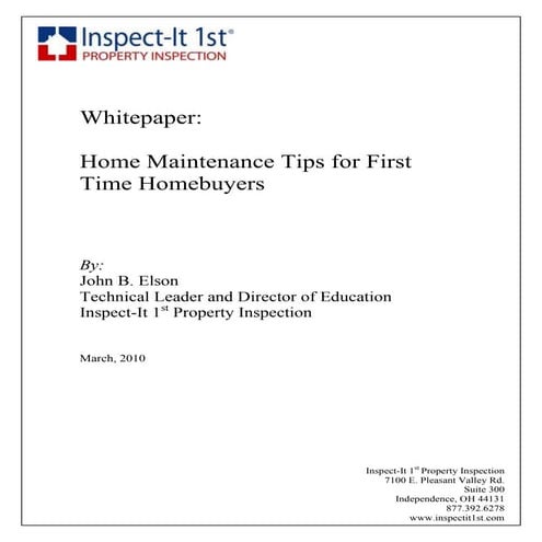 Home Maintenece Tips 1st Time Home Buyers