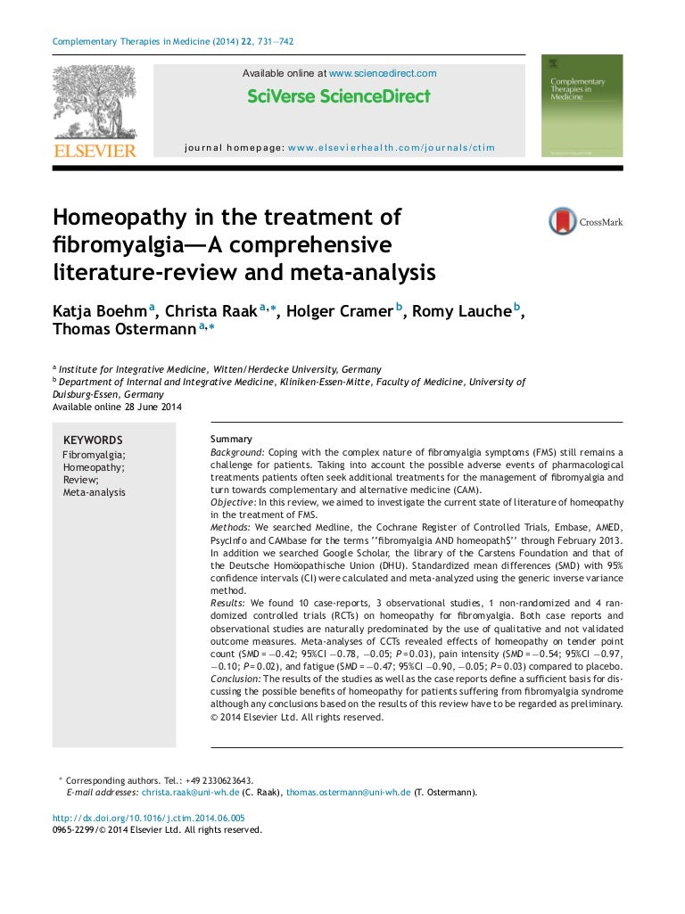 homeopathy in the treatment of fibromyalgia a comprehensive literatur