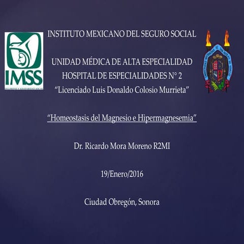 Homeostasis del magnesio e hipermagnesemia