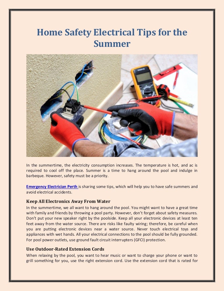 Home safety electrical tips for the summer