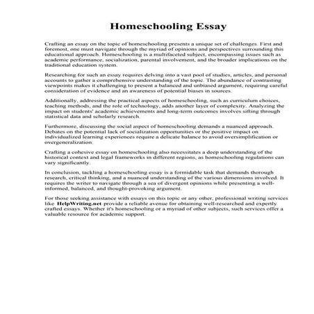 Homeschooling Essay. University of Houston