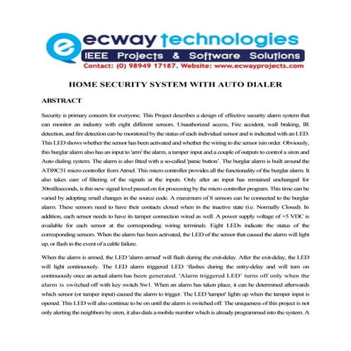 Home security system with auto dialer