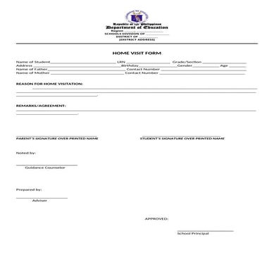 CINHS home visitation report for learners | DOCX