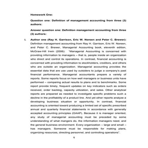 Homework 1 management accounting by Dr. ZackZaki