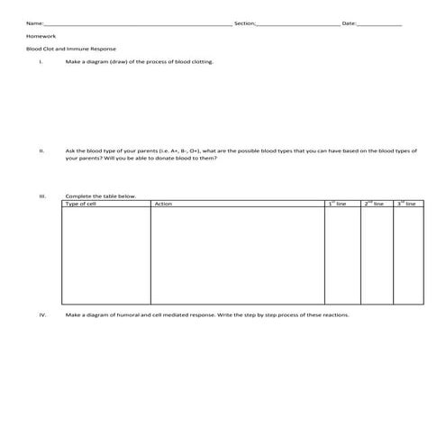 Homework clotting and immune