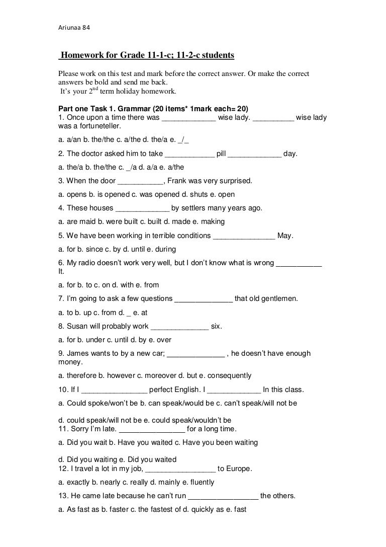 Homework for grade 11