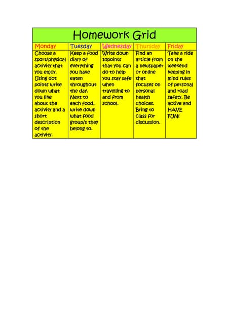 Homework grid