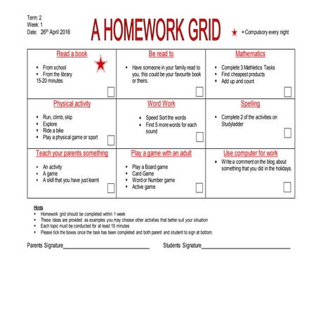 Homework grid Week 1 | PPT