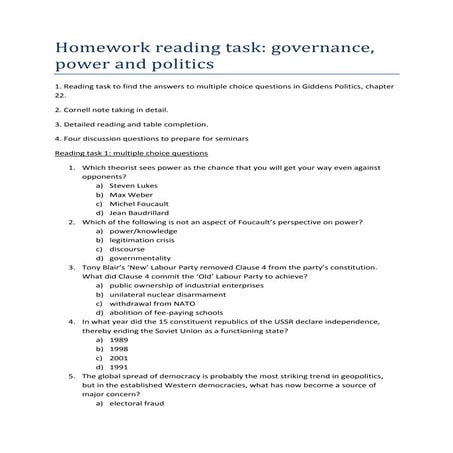Homework reading task government and politics