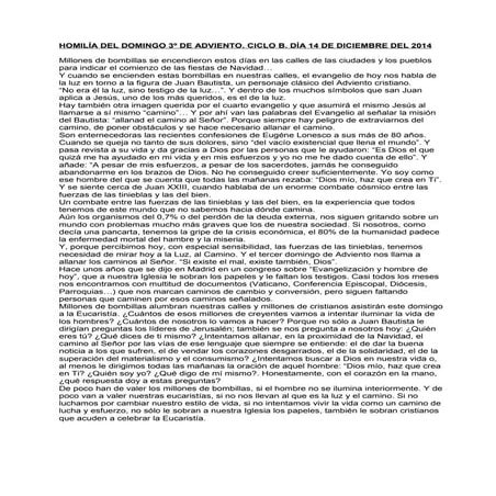 HOMILIA DOMINGO 3º DE ADVIENTO. CICLO B. DIA 14 DE DICIEMBRE DEL 2014