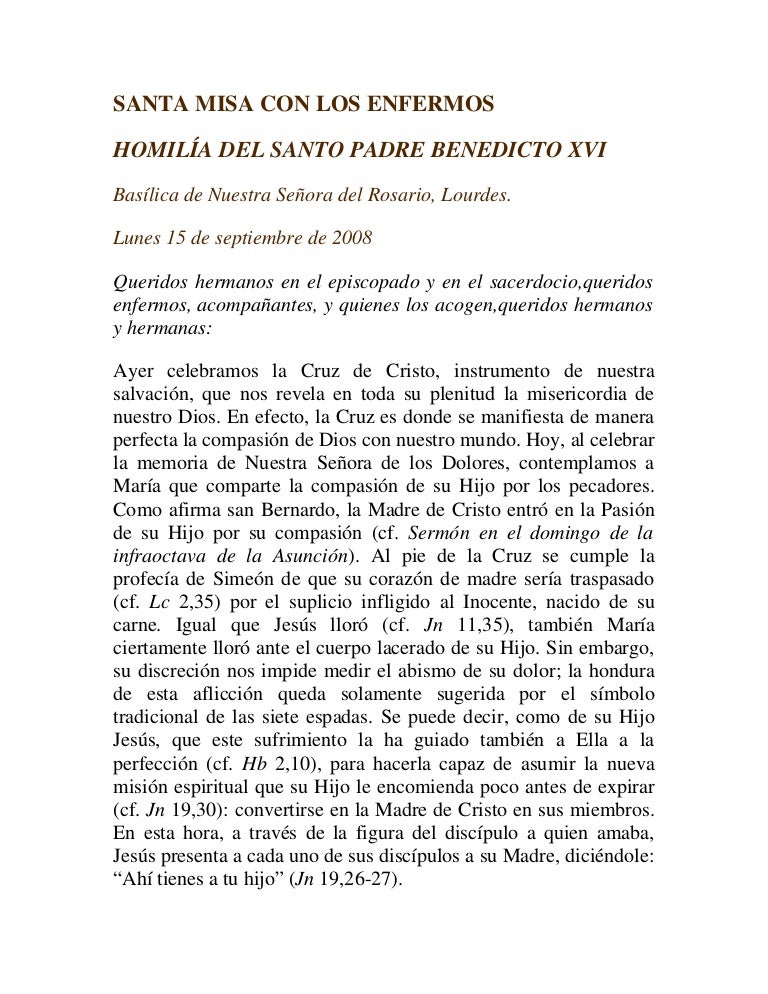 Homilia ss benedicto xvi, 15 de septiembre de 2008