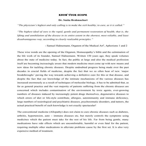 KNOW YOUR SCOPE IN HOMOEOPATHY