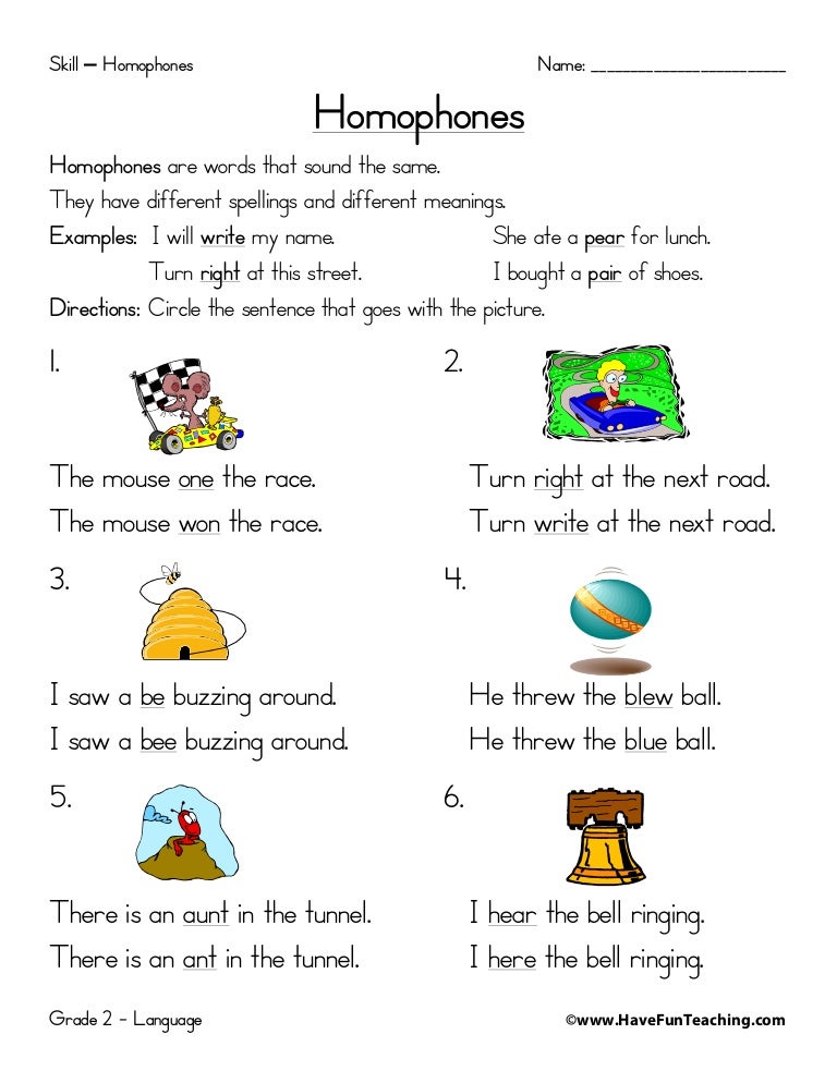 Homophones Worksheet