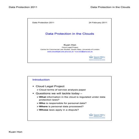 Data protection in cloud computing - Data Protection Conference 2011