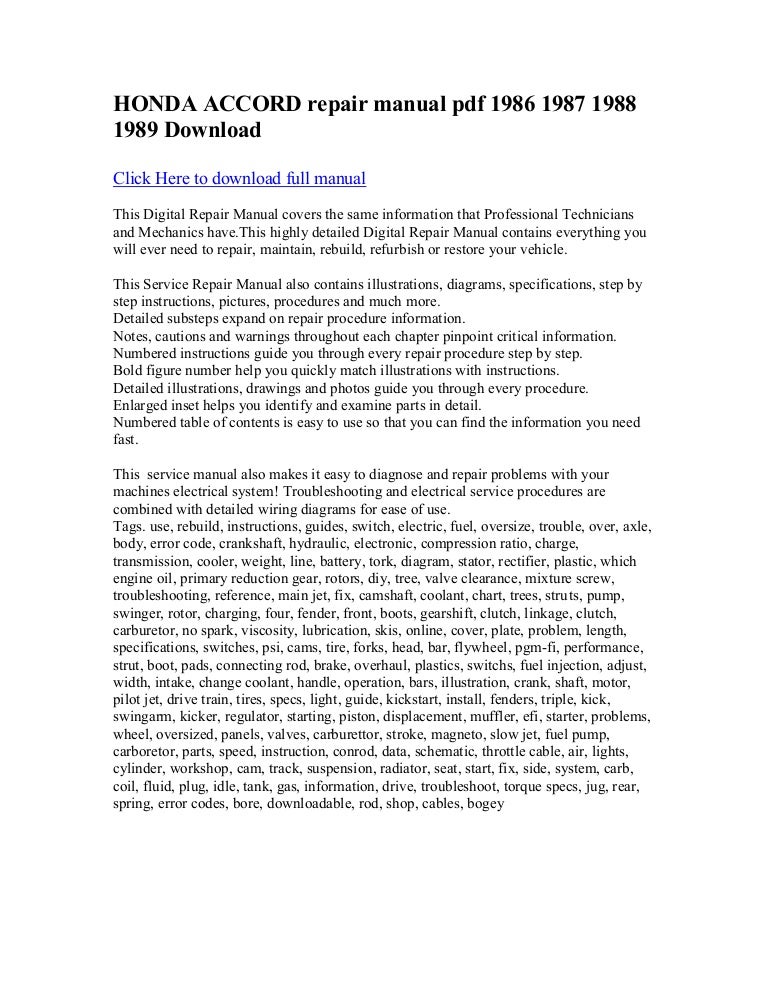 Honda accord repair manual pdf 1986 1987 1988 1989 download