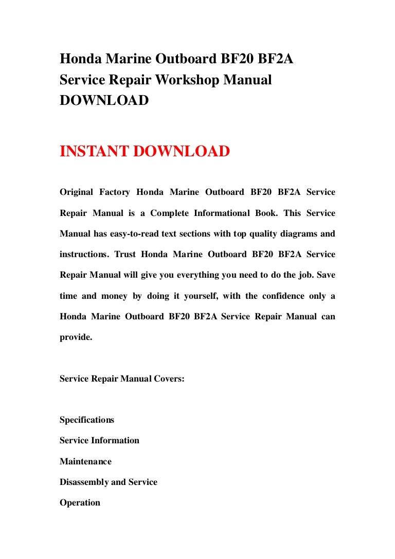 Honda Bf20 Outboard Service Manual
