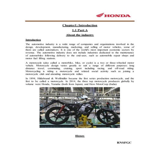 Honda motors project report
