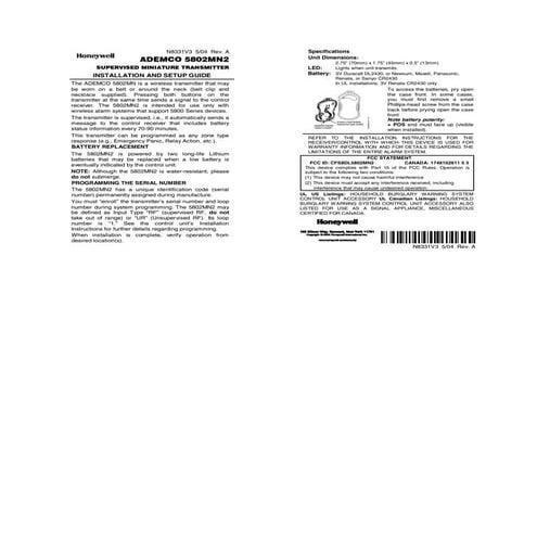 Honeywell 5802mn2-install-guide
