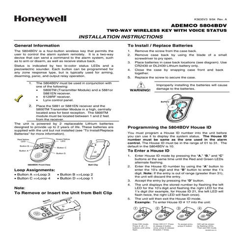 Honeywell Vista 21IP Programming Guide | PDF