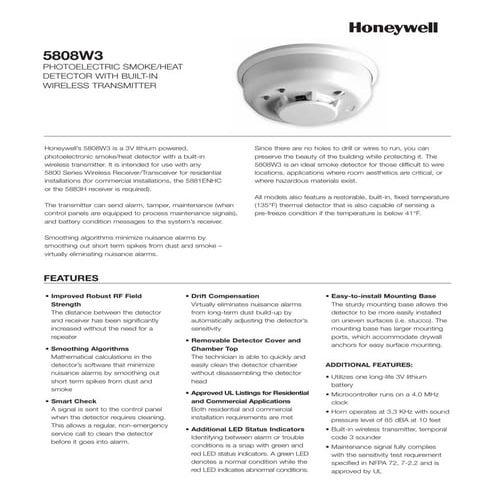 Honeywell 5808w3-data-sheet