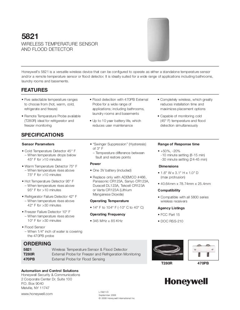Honeywell 5821datasheet