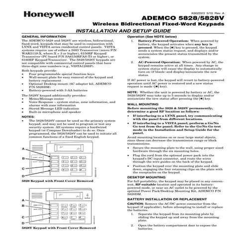 Honeywell 5828-and-honeywell-5828v-install-guide