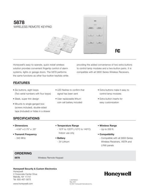 Honeywell 5811-data-sheet | PDF