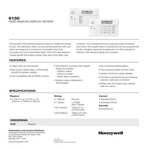 Honeywell 6150-data-sheet