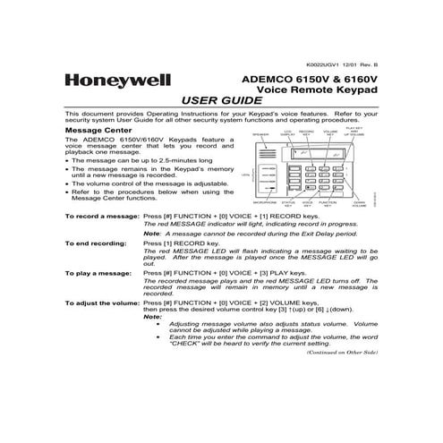 Honeywell 6150 v-honeywell-6160v-user-guide