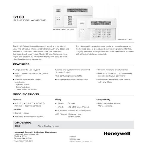 Honeywell 6160-data-sheet