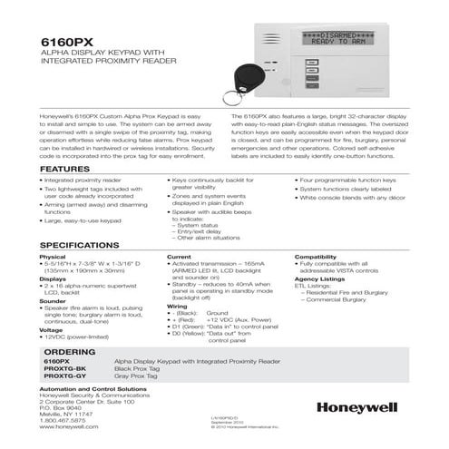 Honeywell 6160 px-data-sheet