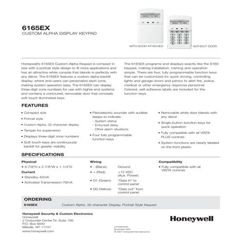 Honeywell 6165 ex-data-sheet