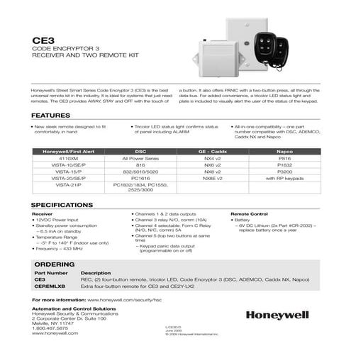 Honeywell ce3-data-sheet