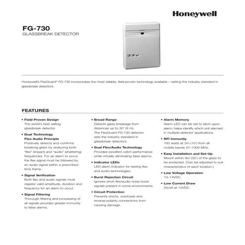 Honeywell fg730-data-sheet