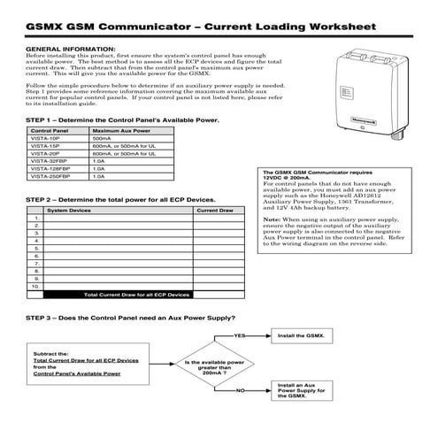Honeywell gsmx-power-output-worksheet