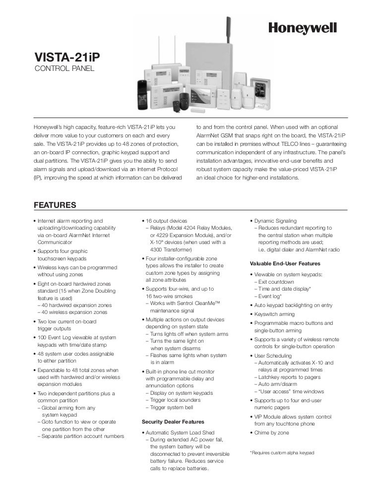 Honeywell Vista 21IP Datasheet