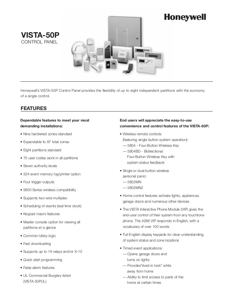 Honeywell vista50pdatasheet