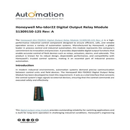 Honeywell Mu-tdor22 Digital Output Relay Module 51309150-125 Rev A