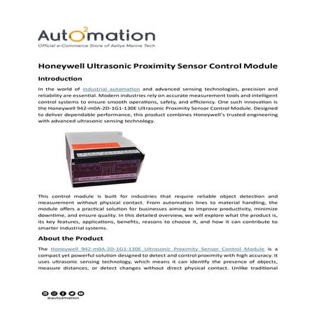 Honeywell Ultrasonic Proximity Sensor Control Module.pdf