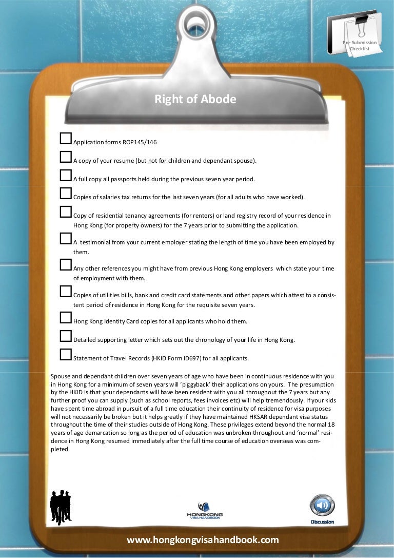Hong Kong Right of Abode Documentation Required