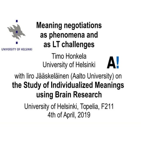 Timo Honkela: Meaning negotiations as phenomenon and as languages technology challenge (introduction)