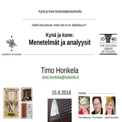 Timo Honkela: Kynä ja kone alustus menetelmistä, 15.9.2016